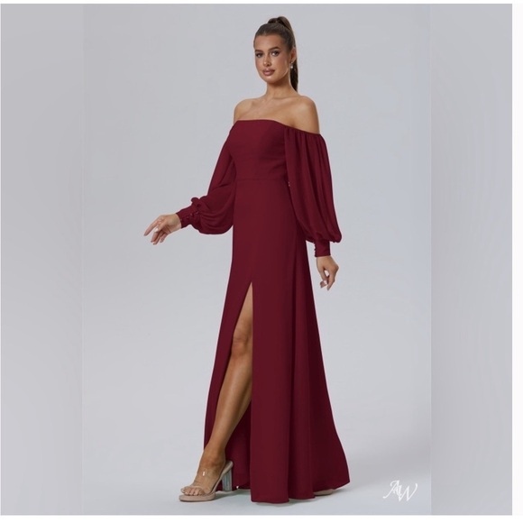 Beautiful off shoulder red maxi dress with slit NWOT prom dress wedding guest - Picture 3 of 7